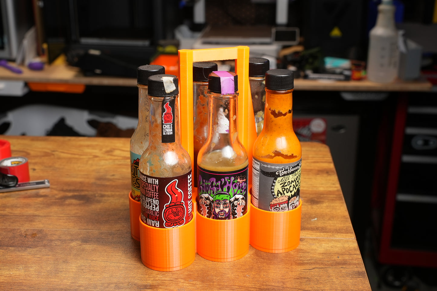 Hot Sauce 6 Bottle Carrying Caddy Holder - Great for Hot Ones Sauces!
